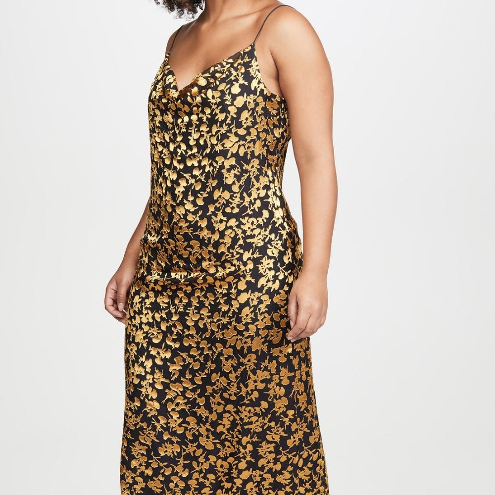 Club Monaco Women's Jacquard Silk-blend Slip Metallic Dress Small /4